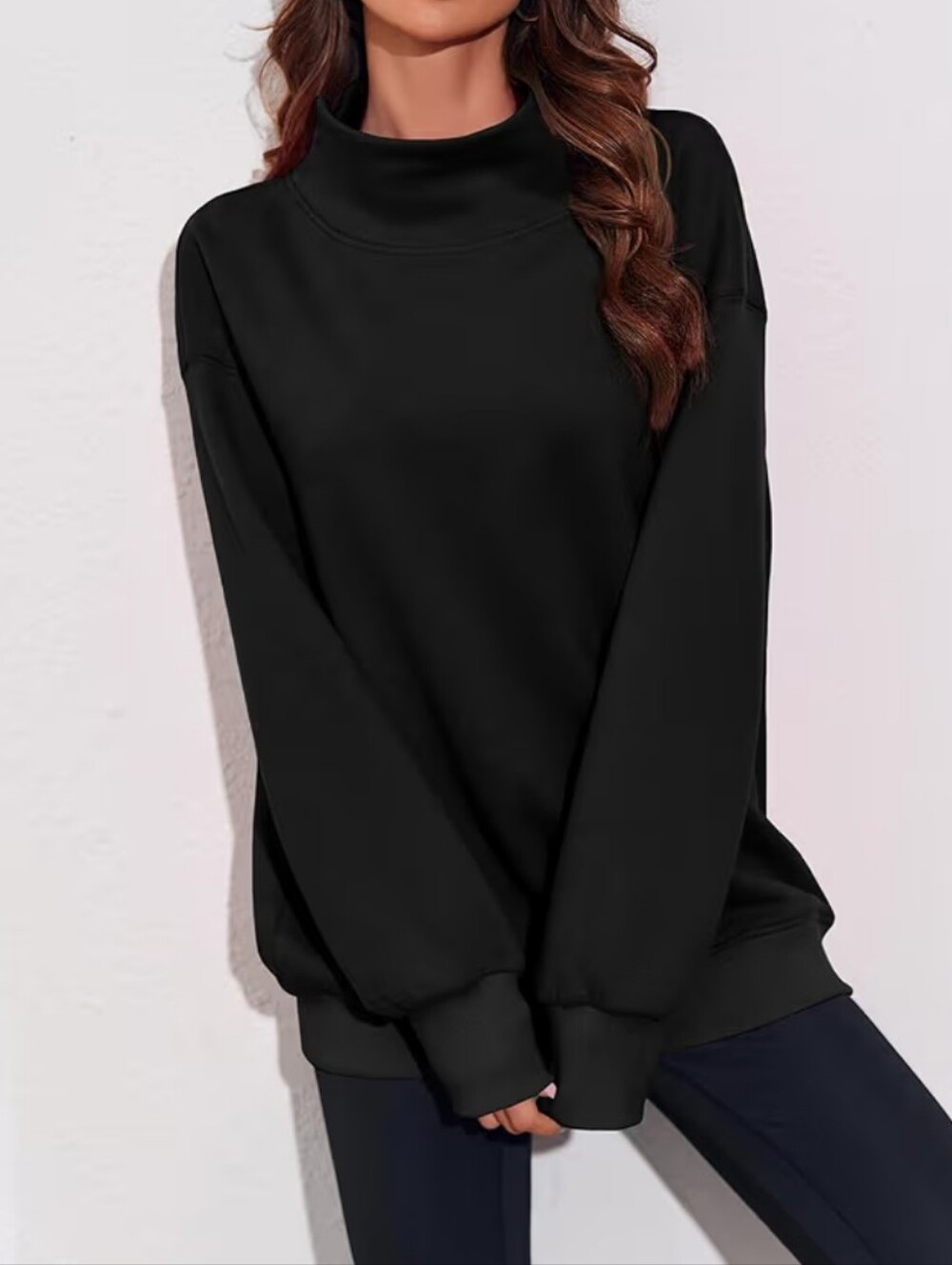 Oversized Black Mock Neck Women’s Sweatshirt- Size S